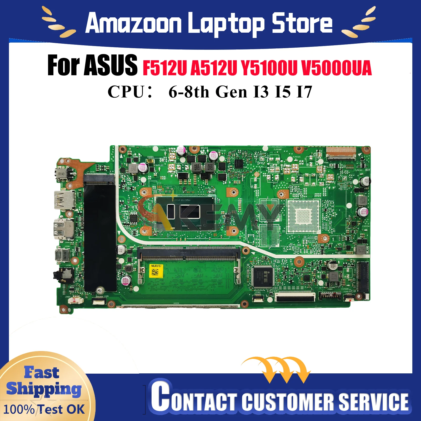 

X512UA Laptop Motherboard For ASUS VivoBook X512UB X512UF X512U X512UA Y5100U F512U V5000UA A512U Mainboard With I3 I5 I7 CPU
