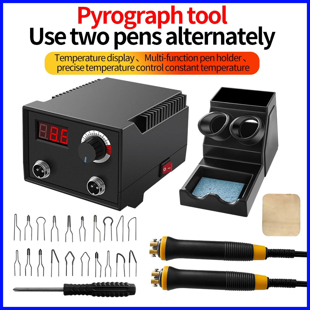 100W LED Wood Burner Pyrography Pen Burning Machine Gourd Crafts Tool Set With Welding Wire Top Adjustable Temperature