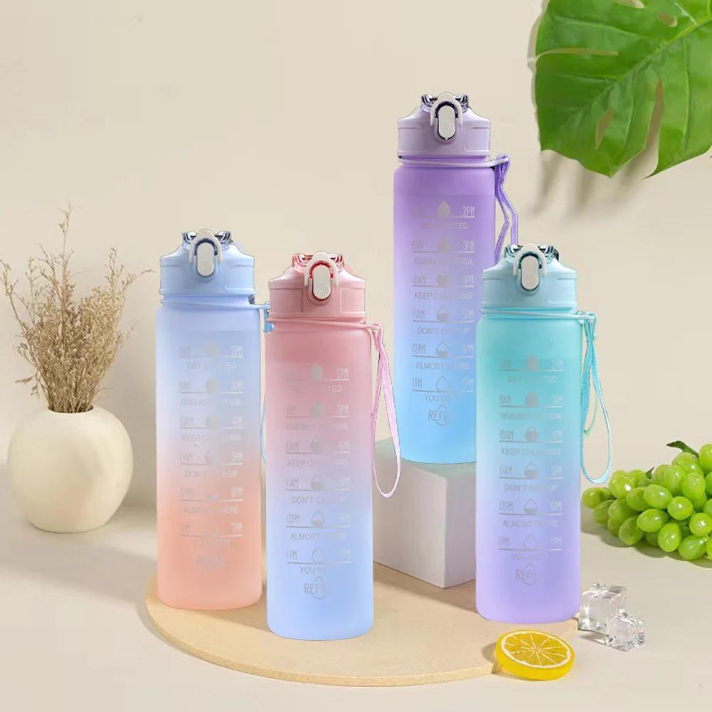 Water Bottle With Straw 30oz Large Capacity Leakproof Sports Water Bottle With Locking Lid And Time Marker For Outdoor Travel