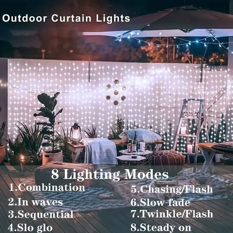 Imagem -04 - Led Solar Curtain String Lights Lâmpada de Cobre ao ar Livre Fairy Lights Guirlanda para Jardim Festa Pátio Terraço Decoração de Acampamento