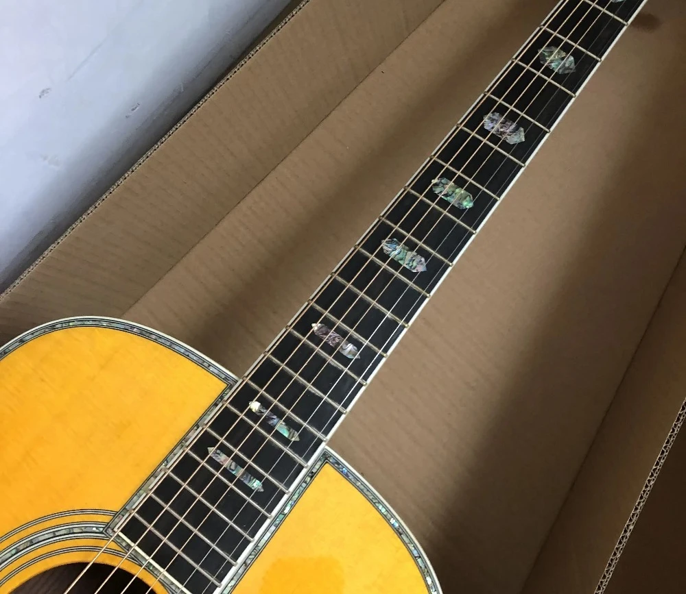 Hot high quality All Solid Wood Acoustic Guitar Yellow Spruce Top 41 Inch D Type Rosewood Body Abalone Inlays Ebony Fingerboard