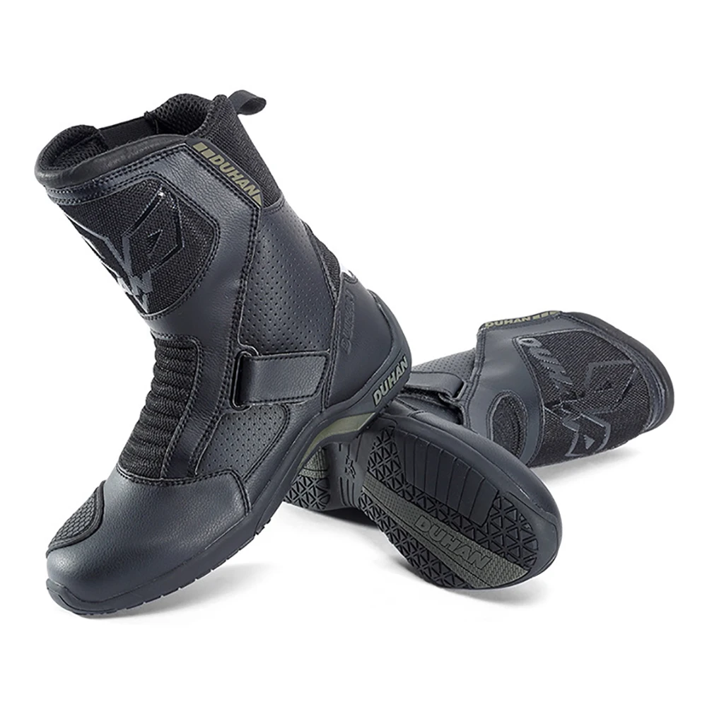 Motorcycle Boots Man Hook and Loop Fasteners Motocross Boot Wear-Resistant Breathable Motorcycle Equipment Anti-Slip Anti-Fall