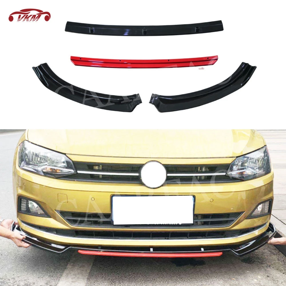 

ABS Black Red Material Front Bumper Lip Spoiler Auto Car Decoration For Volkswagen VW Polo Plus 2019