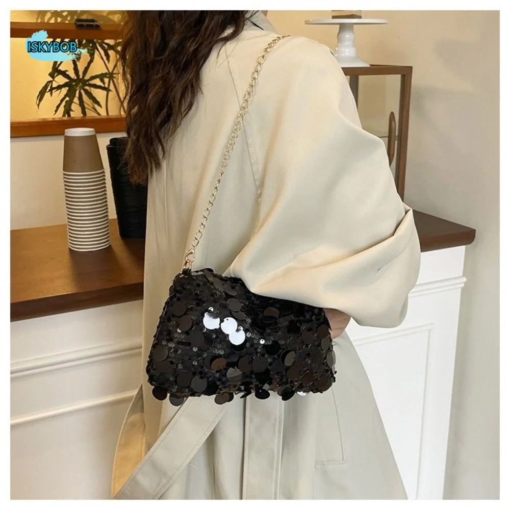 

INS Elegant Sequin Shoulder Bag Blingbling Glitter Chain Tote Bag Korean Style Large Capacity Female Handbag Daily Use
