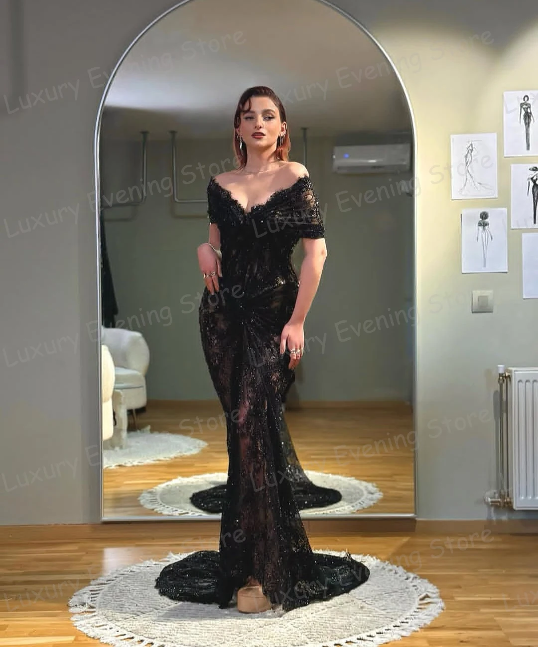 Einfache schulterfreie Abendkleider für Damen, Meerjungfrau-Stil, ärmellos, Spitze, Boho-Abschlussballkleider, modische Partykleider, Vestidos De Novia, individuell gestaltet