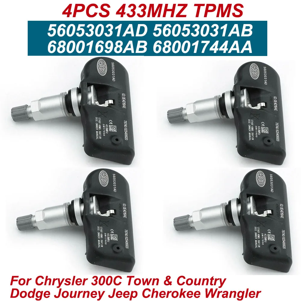 4шт. 56053031 АД 56053031 АБ 68001698 Автомобильный датчик TPMS AB 433 МГц для Chrysler 300C Town Country Dodge Journey Jeep Cherokee Wrangler