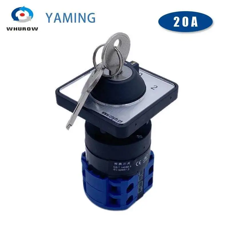 Lw26 Drie Positie 20a Twee Polen Universele Wisselnokkenschakelaar Met Vergrendelingssleutel 22Mm Gat Eenvoudige Installatie YMW26-20YS3/2s1