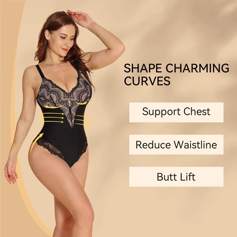 LILVIGOR Shapewear Shapewear Lace Shapewear Bodysuit for Women Tummy Control Sleeveless V-neck Backless Camisole Slimming Corset