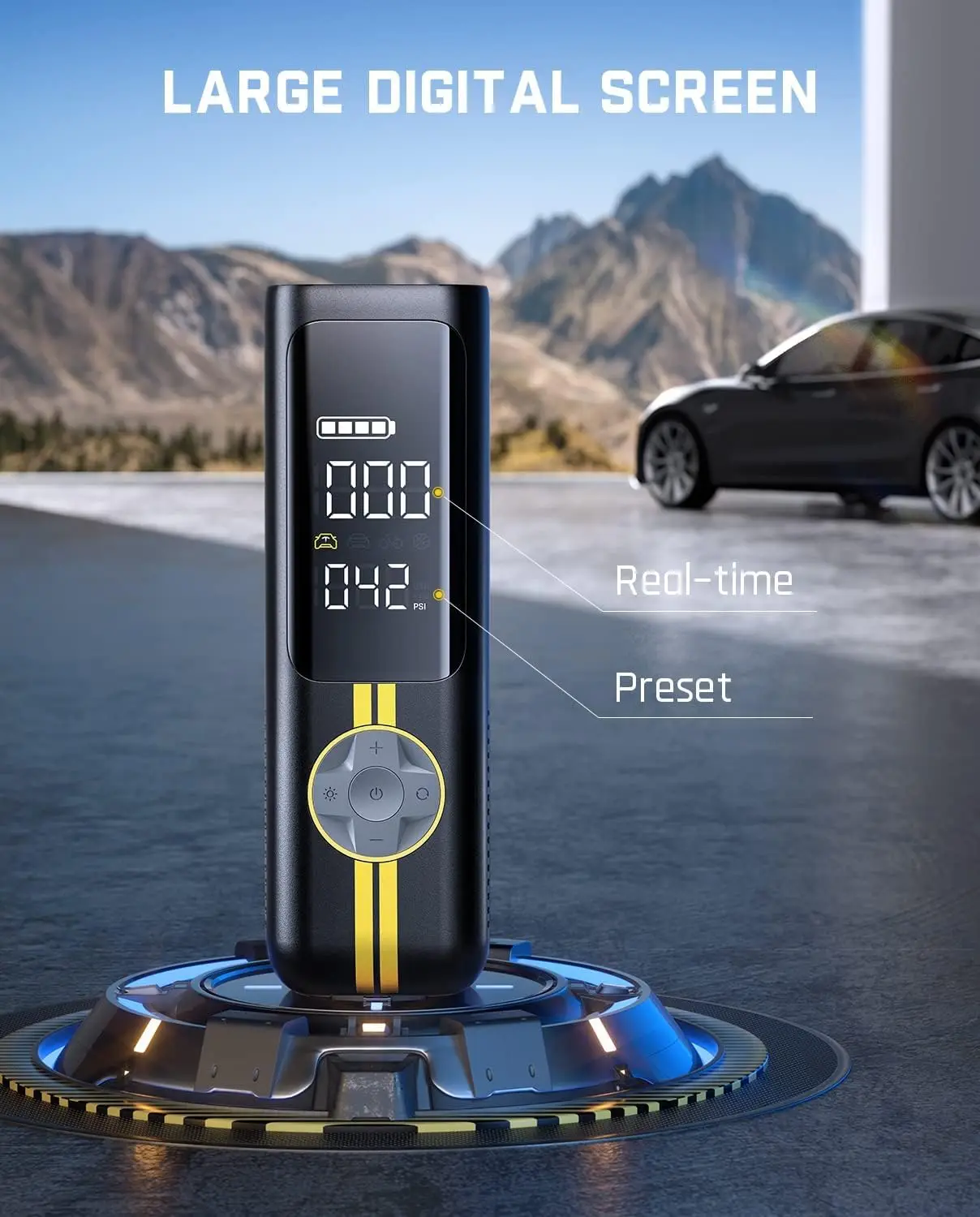 مضخة هواء لاسلكية محمولة، نفخ سريع 150 رطل لكل بوصة مربعة للسيارات والدراجات والكرات المزودة بالبطارية ومصباح يدوي