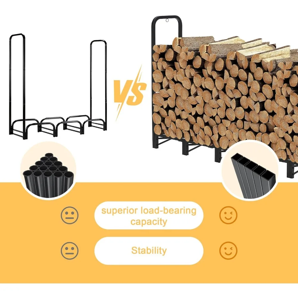 رف الحطب بطول 12 قدم في الهواء الطلق، رف تخزين الحطب عالي التحمل، رف الحطب الخارجي مع غطاء، للأماكن الخارجية والداخلية
