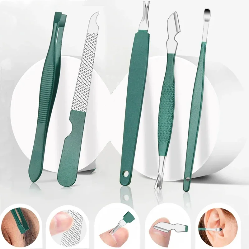 Ensemble de manucure vert 9 pièces avec étui en cuir, Kits d'outils professionnels de soins des pieds et du visage, ensembles de coupe-ongles en acier inoxydable, cadeau