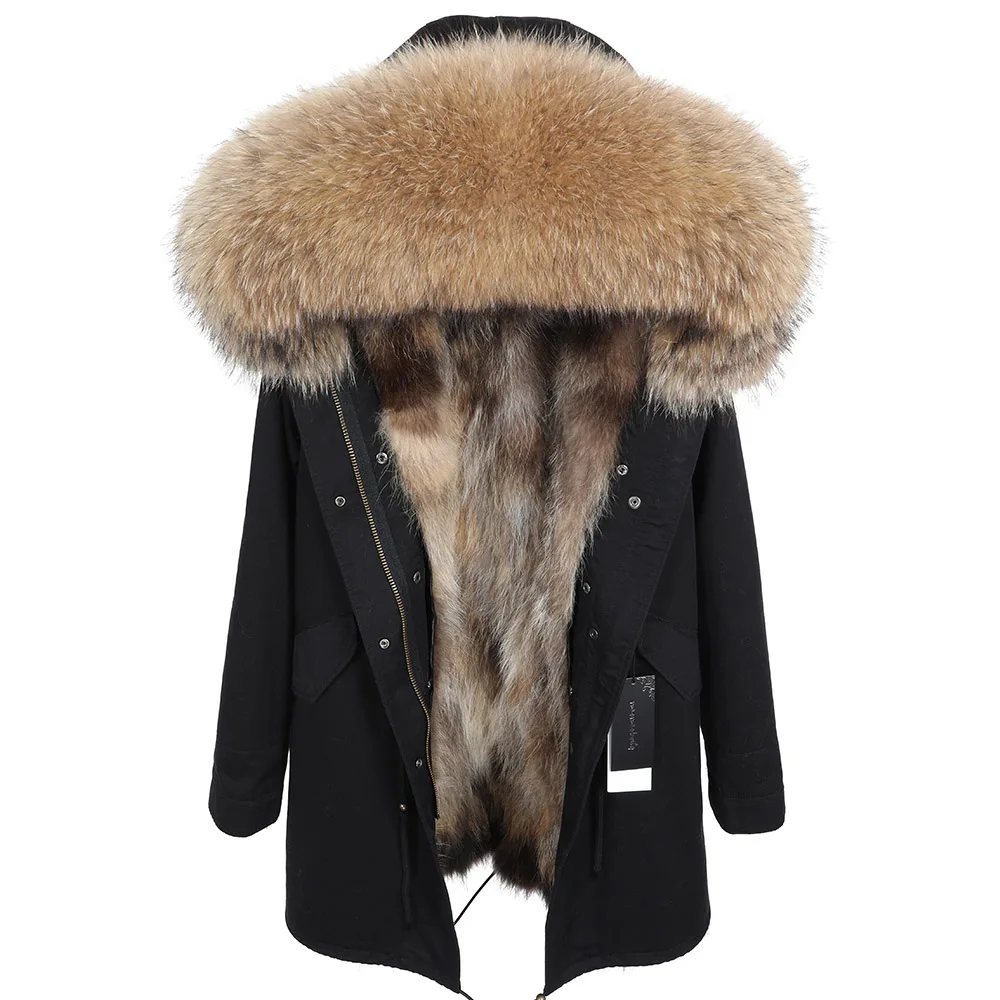 2024 Maomaokong Winter Jackets For Women Raccoon Fur Liner Inner Fur Jacket Natural Real Fur Collar Coat Women's Parkas