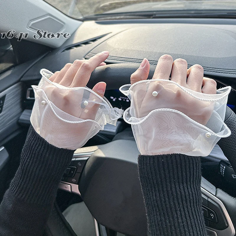 （NEW）1Pairs Nail Art Tulle Photo Glove Fake Pleated Cuff Manicure Photography Props Nail Tips Display Sleeve Fashion Accessories