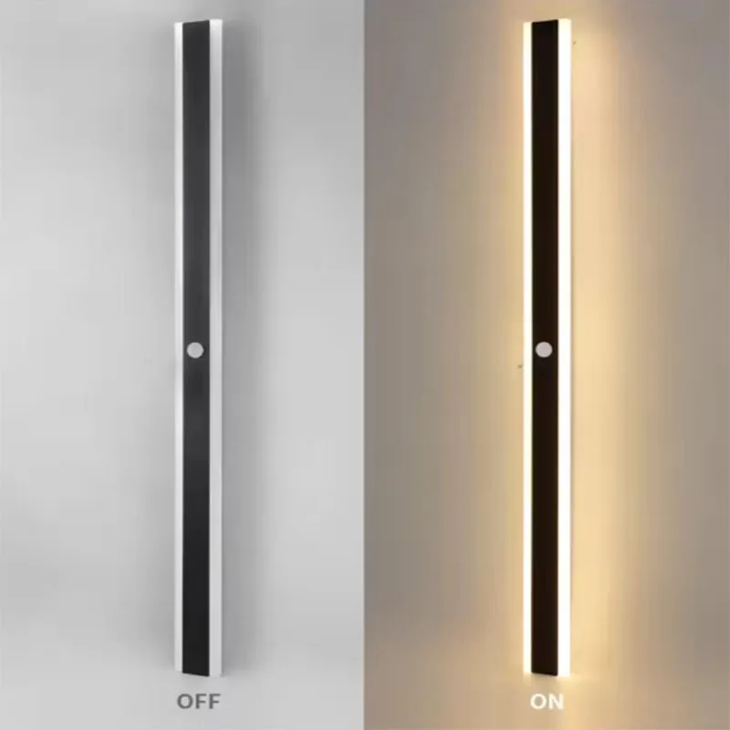 أضواء الجدار في الهواء الطلق LED مع محس حركة شريط طويل حديث IP 65 مصابيح الحائط المقاومة للماء حديقة فيلا الشرفة إضاءة ديكوريّة المنزل #5