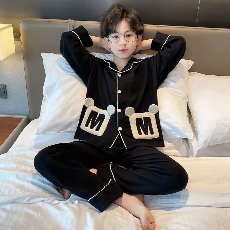 Kids Pajamas Set Spring Autumn 100% Cotton Two Piece Set for 2-14 Years Lightweight Air Conditioning Comfortable Sleepwear