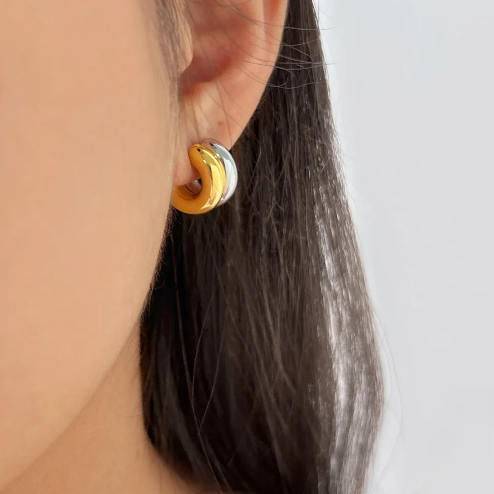 DIY accessories European and American simple C-shaped half-circle smooth earrings stainless steel niche design sense fashion tem