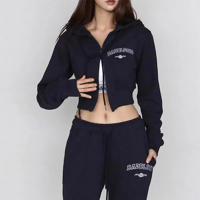 

American Style Short Hoodie Women's Casual Long Sleeve Spicy Girl Spring Autumn Fashion Sporty Slim Fit Top