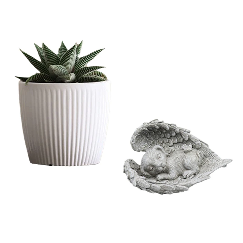 تمثال صغير من الراتنج لملاك النوم والحيوانات الأليفة ، نحت القط ، زخرفة تذكارية للكلب ، حرف ديكور حديقة المنزل #3