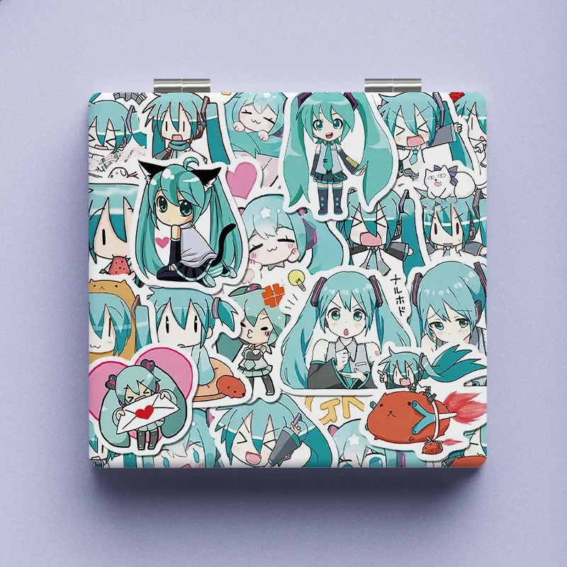 NEW Hatsune Miku Kawaii Makeup Mirror Mini Mirror Portable Two-Sided Folding Makeup Mirror Ladies Anti-Fall Mirror Square