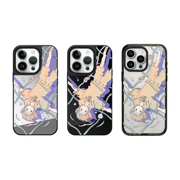 Magnetický kryt na telefon s motivem anime dívky, akrylovým/zrcadlovým motivem a černým okrajem pro iPhone 17, 16, 15, 14, 13, 12 Pro Max 8 nejlepší prodej Případ Drbny - №7