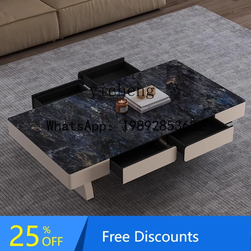 

AA saddle leather electric lifting coffee table modern simple smart rock slab coffee table