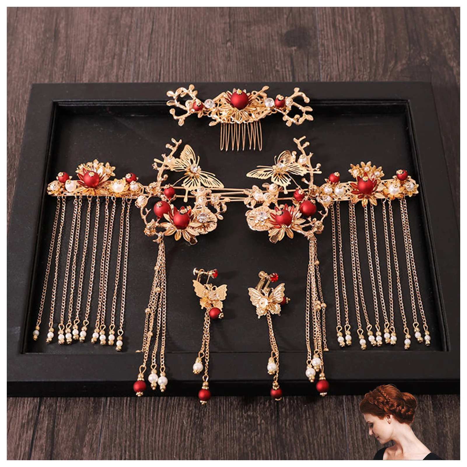 

Vintage Phoenixs Hair Crown Hairpin Crystal Flower Decor tiaras Metal Chinese Bridal Headpiece For Hanfu Wedding Cosplay Women