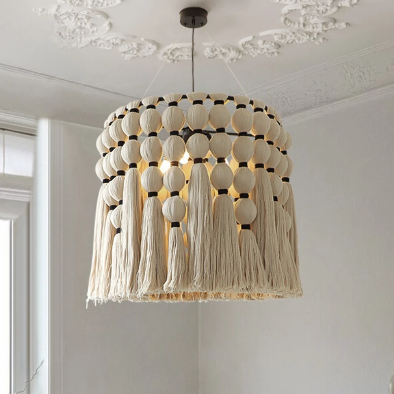 

Bohemian Rope Woven Tassel Lamp French Style Living Room Chandelier Restaurant Atmosphere Vintage Homestay Clothing Store