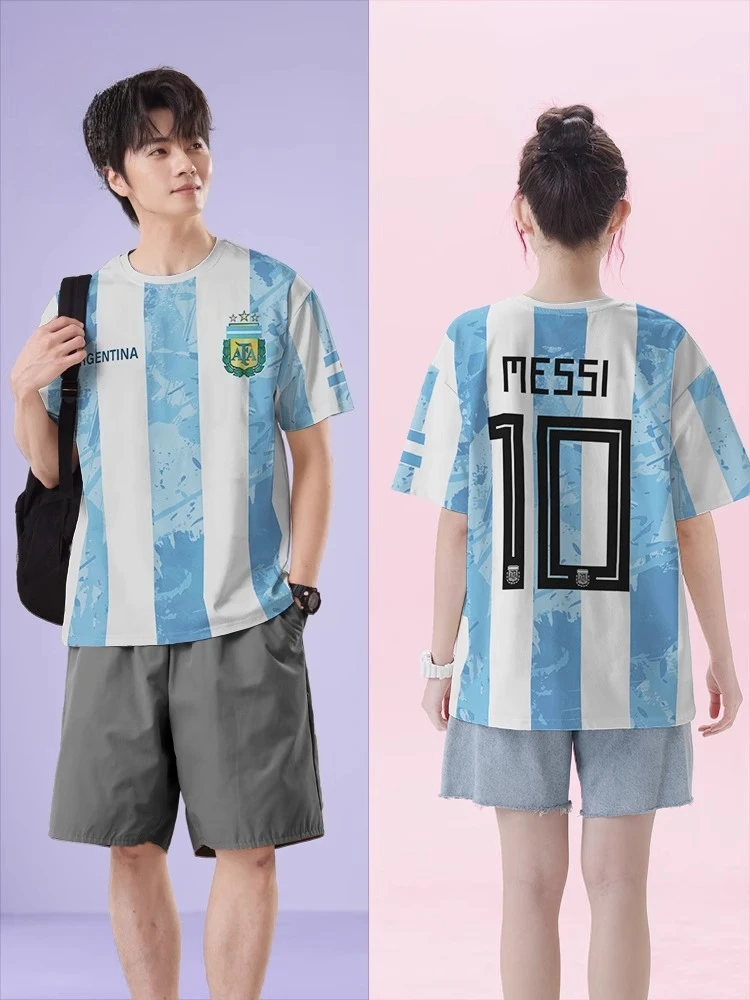 2025 Best-selling new 3D printed Argentina football jersey for men and women, quick-drying shirt, breathable sports T-shirt.