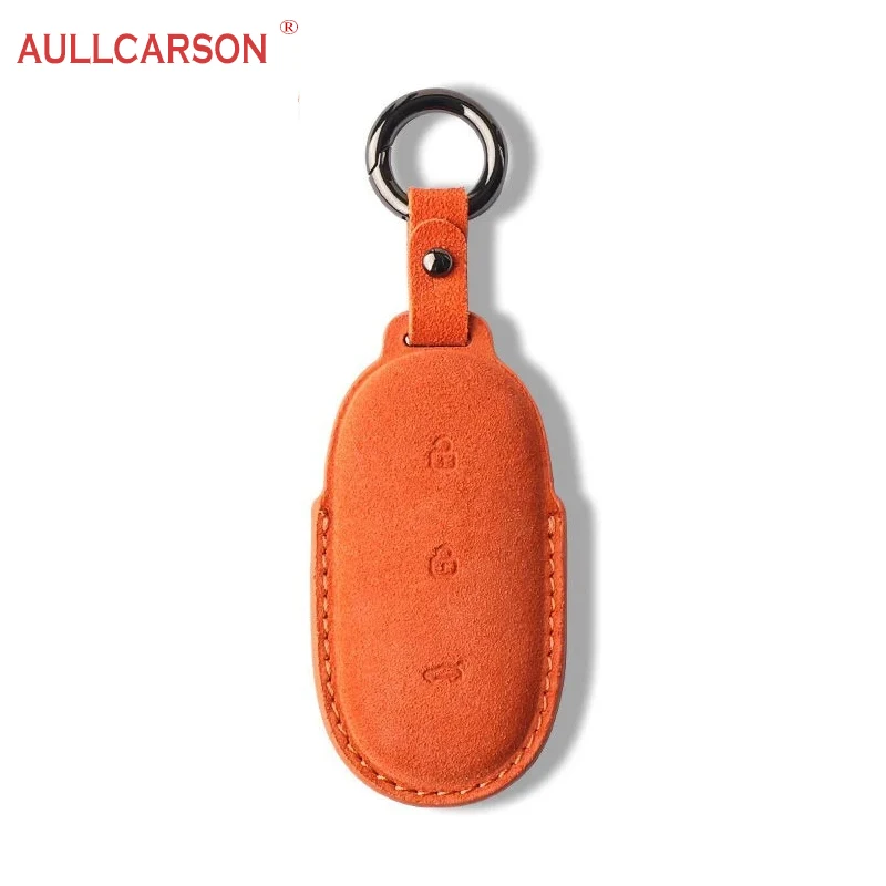 For Lixiang L7 L8 L9 Leather Car Key Case Key Full Cover Protection Shell Bag Metal buckle 3 Button Keychain Ring Accessories