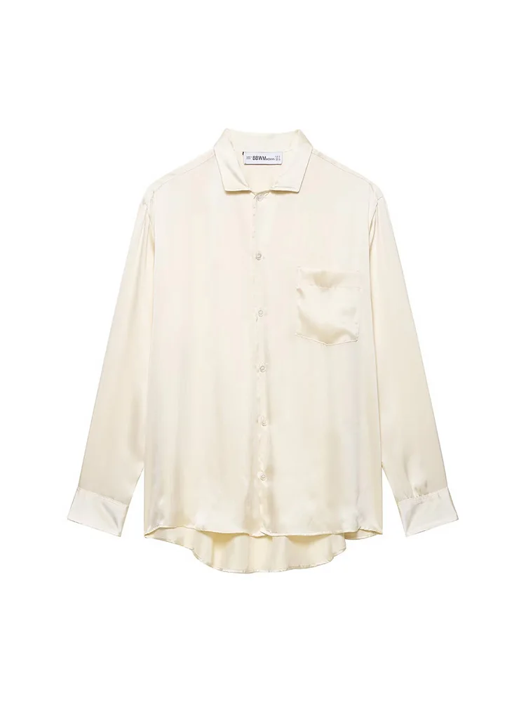 

SIYANG Women Fashion With Pocket Beige Single Breasted Blouse Vintage Lapel Neck Long Sleeves Female Chic Lady Shirts