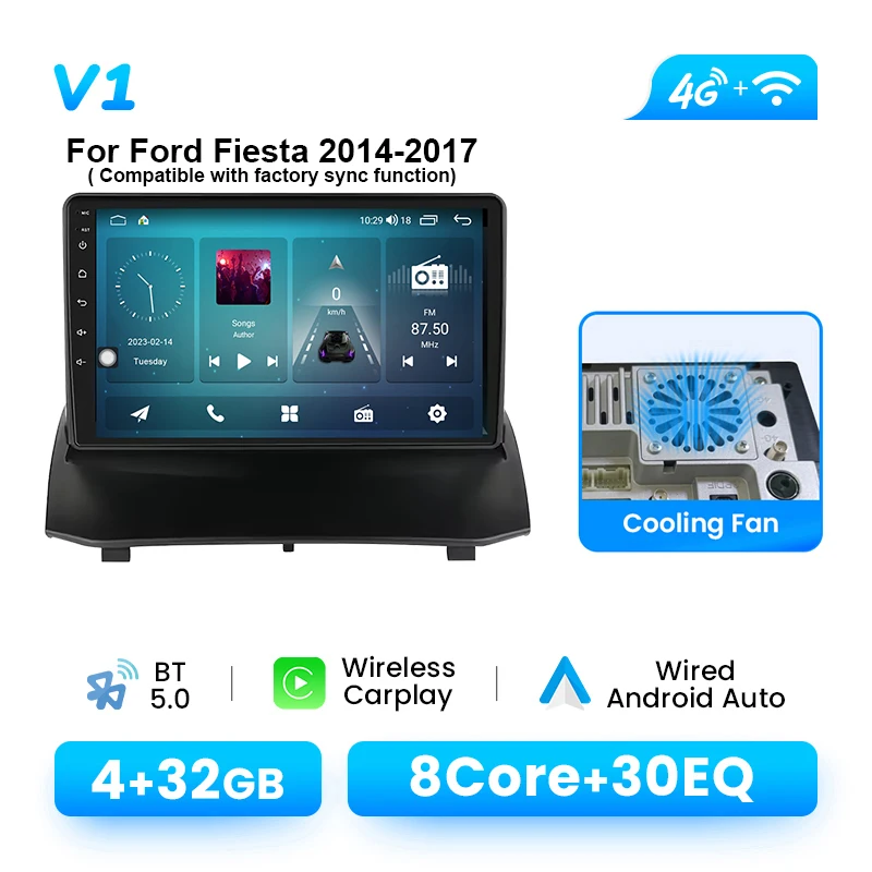 Android 14 Draadloze CarPlay Autoradio Speler Voor Ford Fiesta 2009-2017 Multimedia Navigatie GPS 4G Wifi DSP 1280*720 P IPS RDS