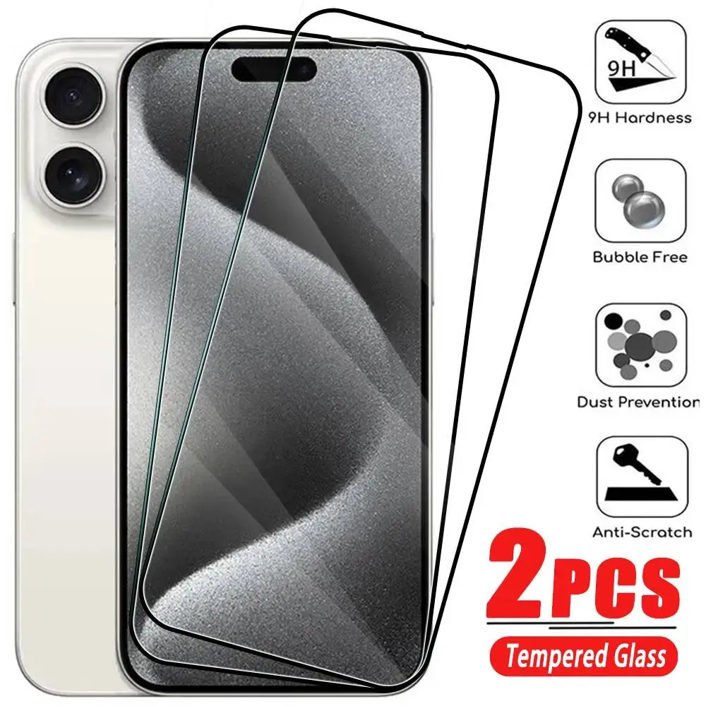 

2Pcs Full Cover Tempered 11 12 13 14 15 Pro Screen Protector For Iphone X XR XS Max 7 8 6 Plus Glass Film