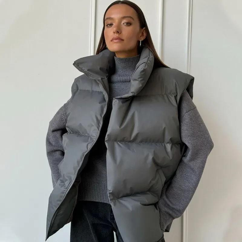 Women's Cotton Vest Jacket New Sleeveless Sports Casual Solid Color Winter Warm Vest Jacket Vest Women's Cotton Jacket