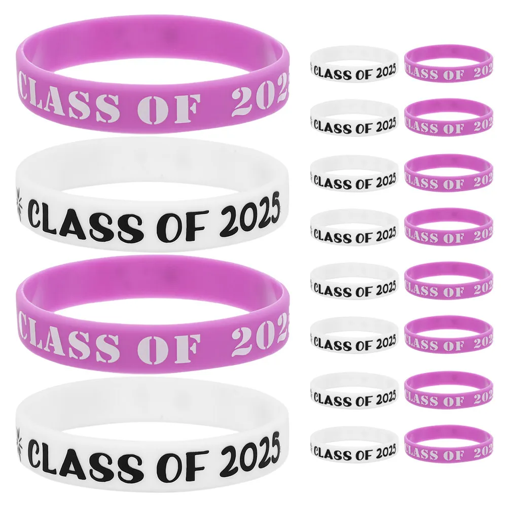 20Pcs Graduation Silicone Bracelets Stylish Comfortable Adjustable Wristbands for Students Teachers Family Graduation Event