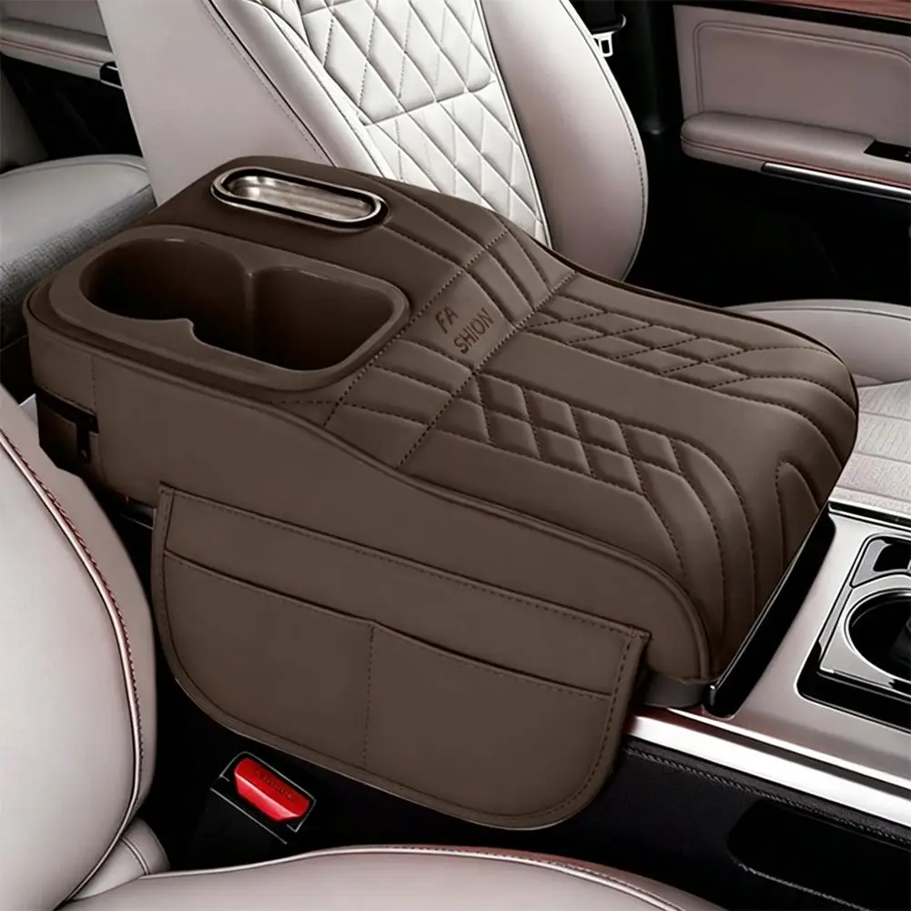 Adjustable Car Armrest Height Increasing Cushion PU Leather Center Console Organizer Cup Holder Tissue Box Storage Pocket