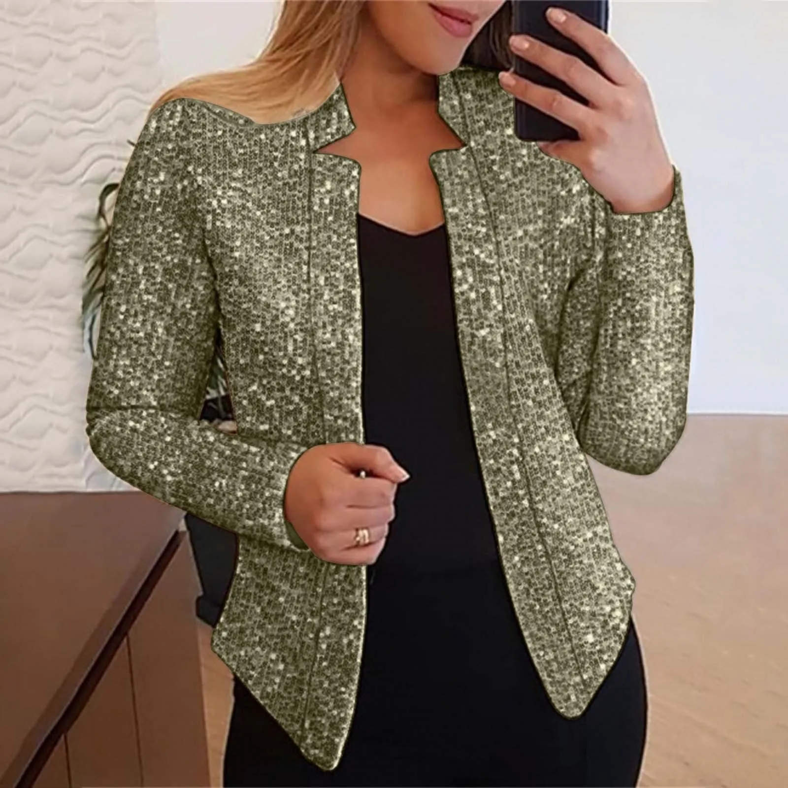 Women'S New 3D Sequined Solid Color Cardigan Jacket Fashion Commuter Style Professional Women'S Suit Jacket Casual Slim-Fit Coat