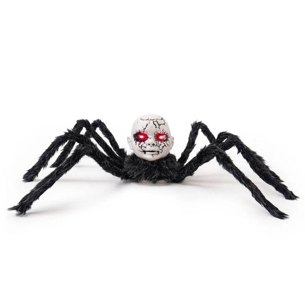 

Halloween Doll Face Spider Ornament Sound Activated Halloween Hairy Spider Halloween Horror Face Spider Haunted House Prop
