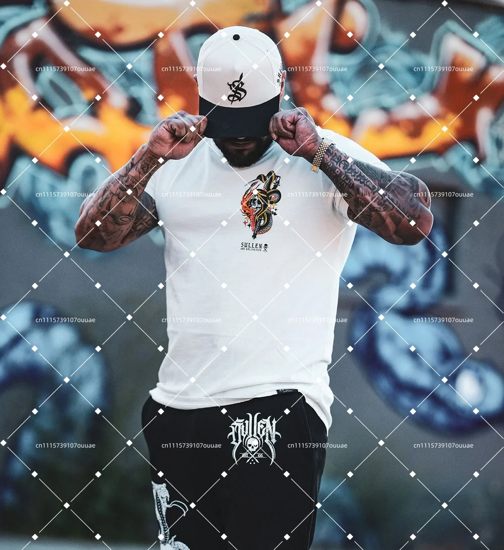 Men's Sullen T-shirt Death Skull Snake Sickle Flame Old School Traditional Tattoo Street Top Men's Style