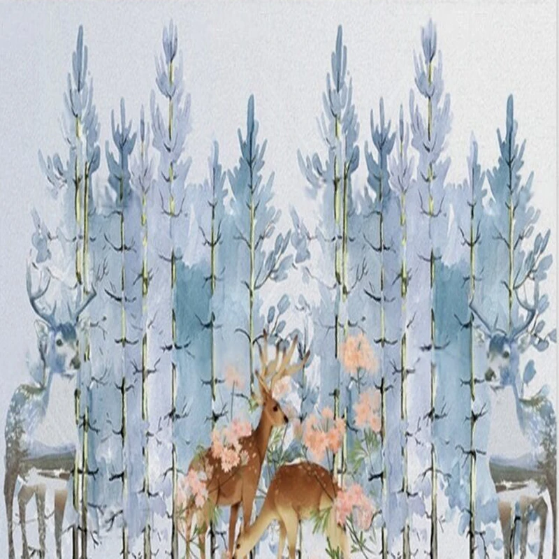 

Пользовательские современные креативные картины маслом рельеф скандинавский лес олень ТВ роскошное украшение дома фон стены