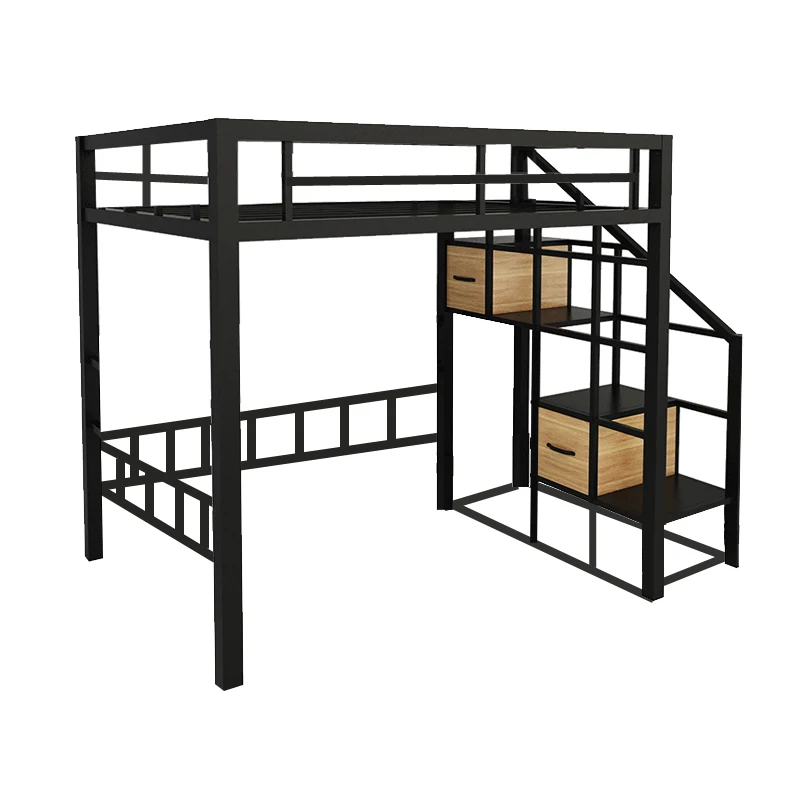 

Small apartment space-saving wrought iron loft bed wall-mounted hammock