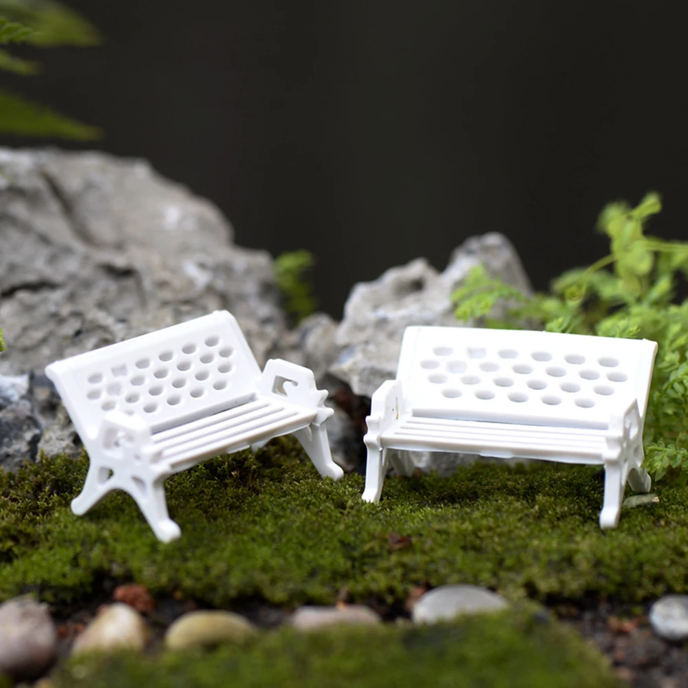 1 Pair Crafts  House Fairy Garden Decor Miniature Bench Park Chair Figurines Stools Micro Landscapes