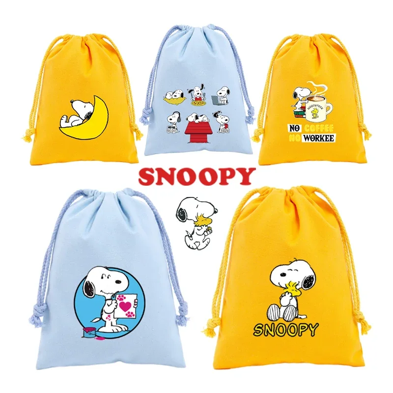 Anime Snoopys Peanuts Drawstring Bags Cartoon Print Sport Kids Girl Child Student Cute Portable DIY Party Hand Pocket Gift Pouch