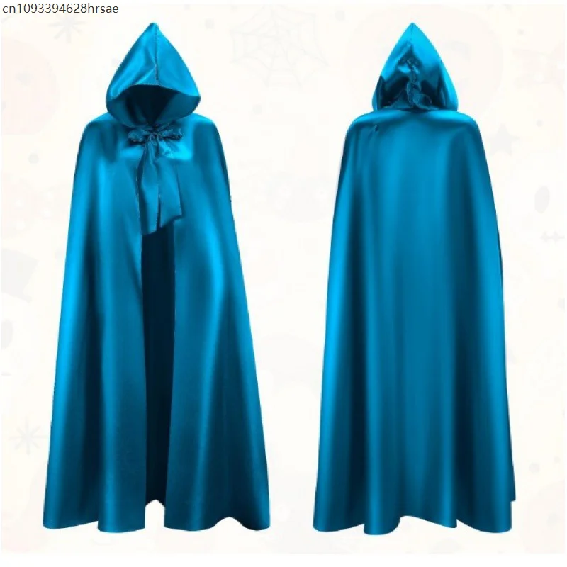 

Halloween Party Costume Women Men Adult Long Robe Hooded Cloak Witchcraft Christmas Holiday Solid Color Medieval Cape