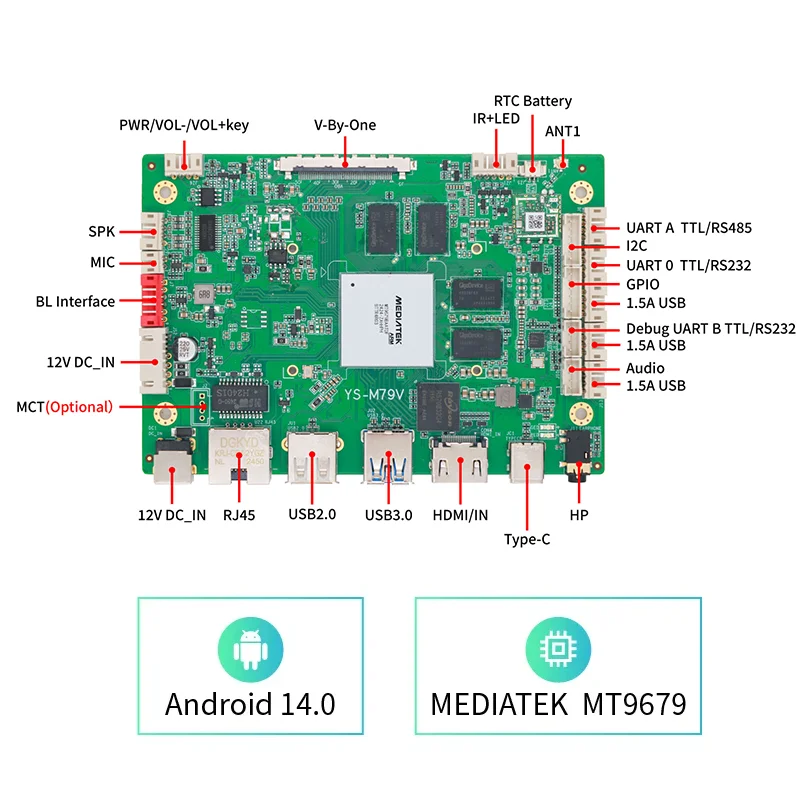 M79V MT9679 MTK Board 4GB TTL Ethernet VbyOne 4K LVDS RS485 ARM Embedded Industrial Motherboards for AIoT Smart Robot