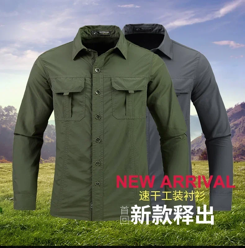 Lightweight Quick-Drying Shirt Tactical Shirt Outdoor Military Long-Sleeve Work Shirt Breathable Sports Tops Sun Protection