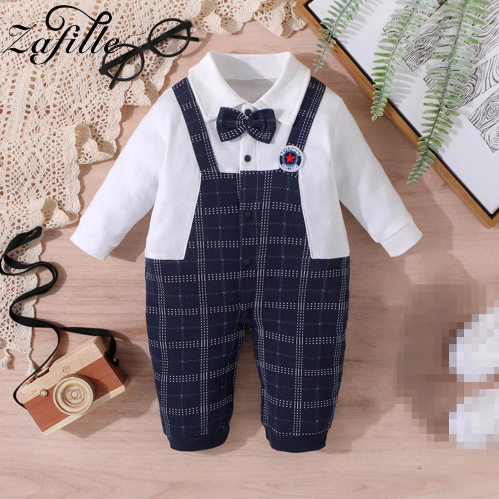 ZAFILLE Fake Two Toddler Boys Rompers Gentleman Baby Costume Autumn Jumpsuits For Newborns Boy Outwears Patchwork Infant Outfits