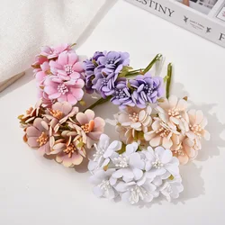 6PCS Artificial Flowers High Quality Mini Silk Rose Bouquet DIY Wreath Wedding Home Decor Gift Box Scrapbook Party Supplies