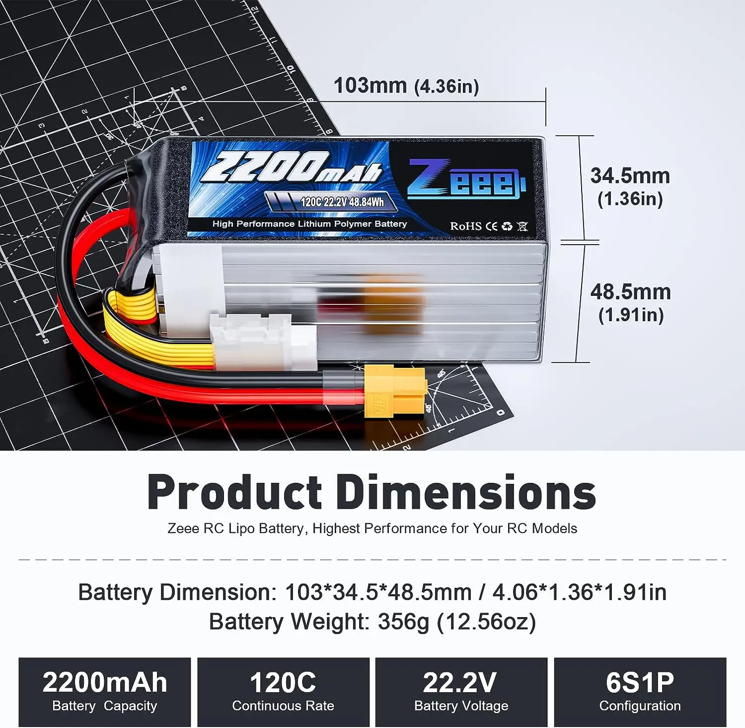 ZEEE Lipo Battery 6S 1300mah 2200mah 3300mah 4000mah 5200mah 6000mah 9000mah 22.2V Racing Models RC Cars FPV Drones RC Parts