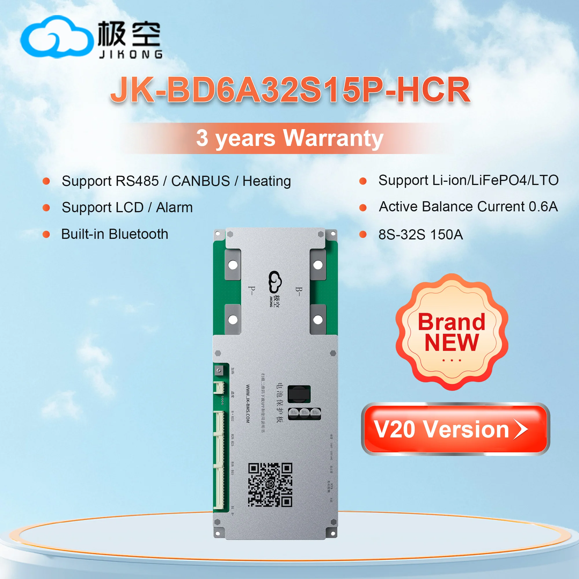 JIKONG V20 BMS 8S-32S 150A BT RS485 CAN 24V/48V/72V/96V LiFePO4/Li-Ion Akku Active Balancer für E-Bike Elektro-Motorrad