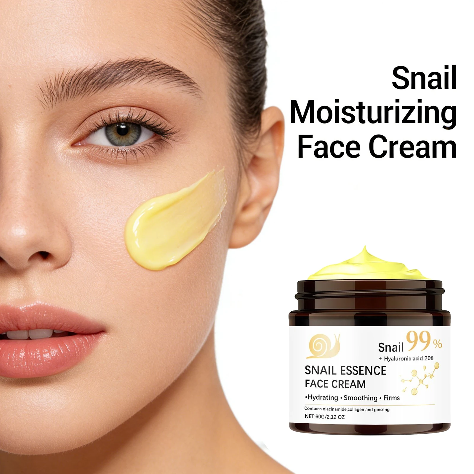 Snail Moisturizing Face Cream 99% Snail Essence Hyaluronic Acid 20% Firming Lifting Skin Smoothing Repair Barrier Skin Care 60g
